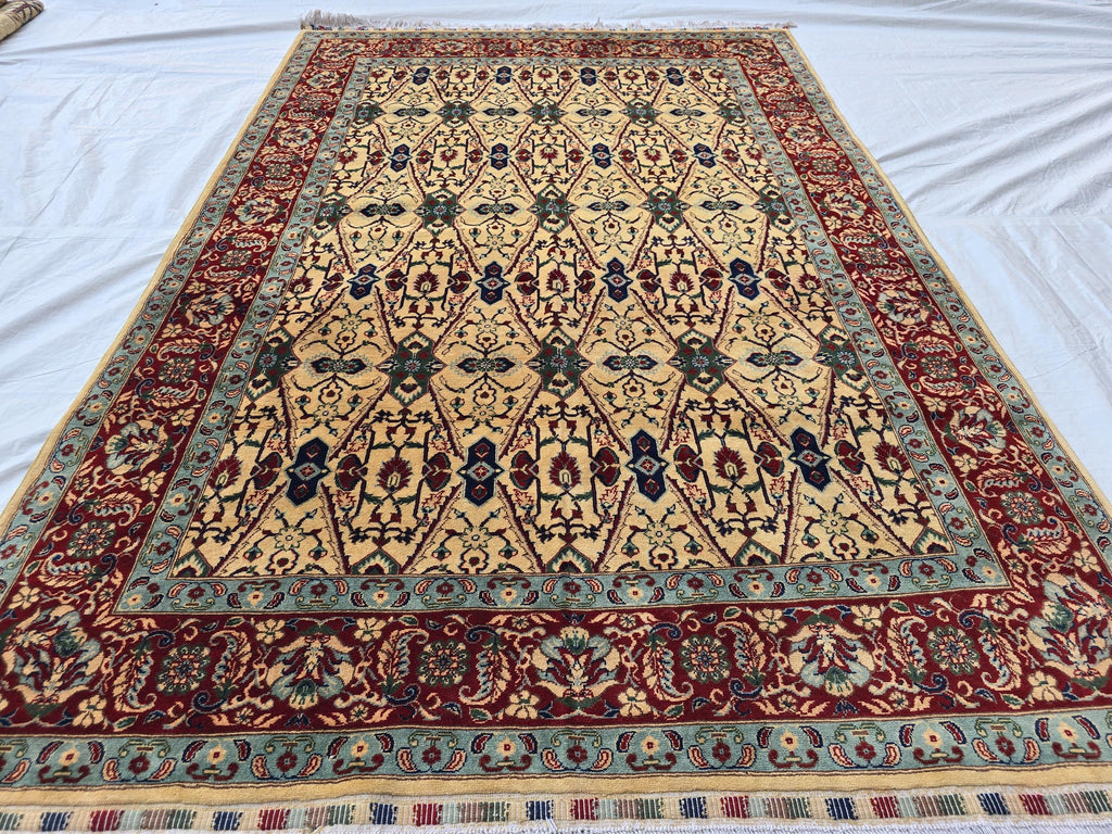 5x8ft Cream & Red Afghan Persian Rug – Hand-Knotted Floral Carpet, Wool Area Rug, Traditional Decor, Rug for Living Room, Bedroom Rug