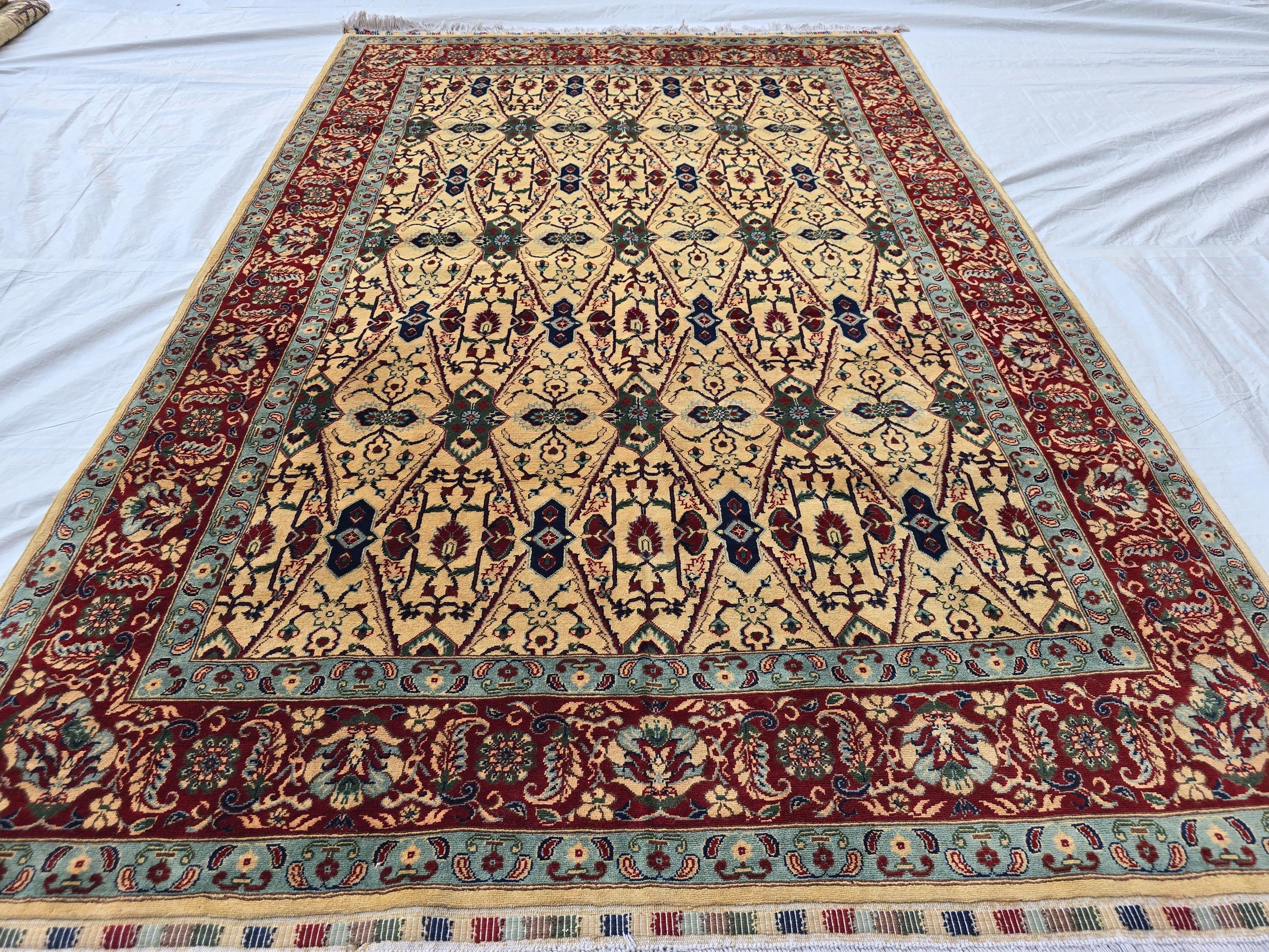 5x8ft Cream & Red Afghan Persian Rug – Hand-Knotted Floral Carpet, Wool Area Rug, Traditional Decor, Rug for Living Room, Bedroom Rug