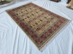 5x8ft Cream & Red Afghan Persian Rug – Hand-Knotted Floral Carpet, Wool Area Rug, Traditional Decor, Rug for Living Room, Bedroom Rug