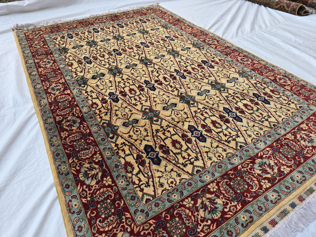 5x8ft Cream & Red Afghan Persian Rug – Hand-Knotted Floral Carpet, Wool Area Rug, Traditional Decor, Rug for Living Room, Bedroom Rug