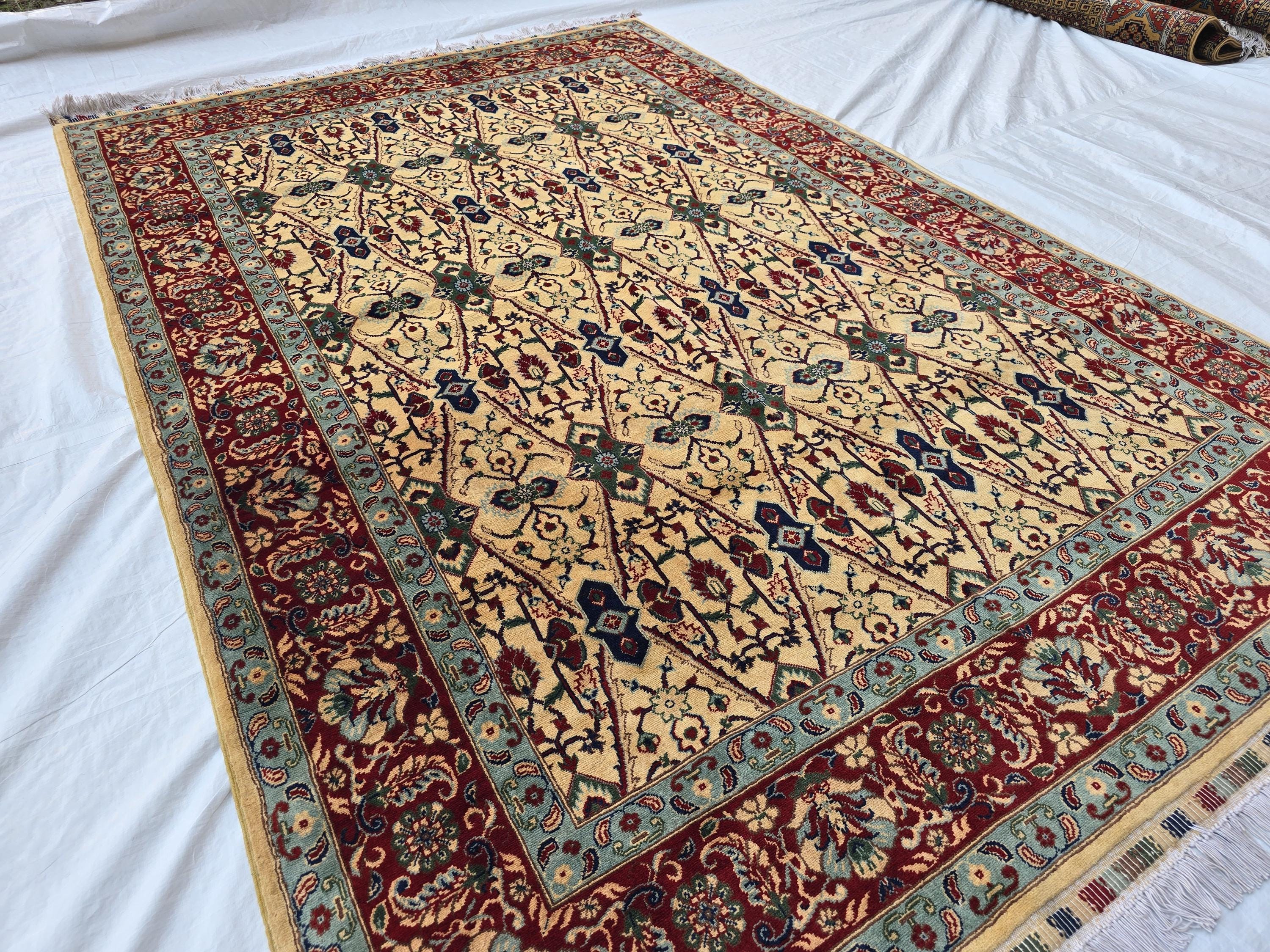 5x8ft Cream & Red Afghan Persian Rug – Hand-Knotted Floral Carpet, Wool Area Rug, Traditional Decor, Rug for Living Room, Bedroom Rug