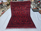 5x7 Rich Red Afghan Tribal Handwoven Soft Rug, Turkmen Oriental Wool Floor Rug, Boho Home Decor, Rug for Bedroom, Living Room Rug, Office