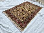 5x8ft Cream & Red Afghan Persian Rug – Hand-Knotted Floral Carpet, Wool Area Rug, Traditional Decor, Rug for Living Room, Bedroom Rug