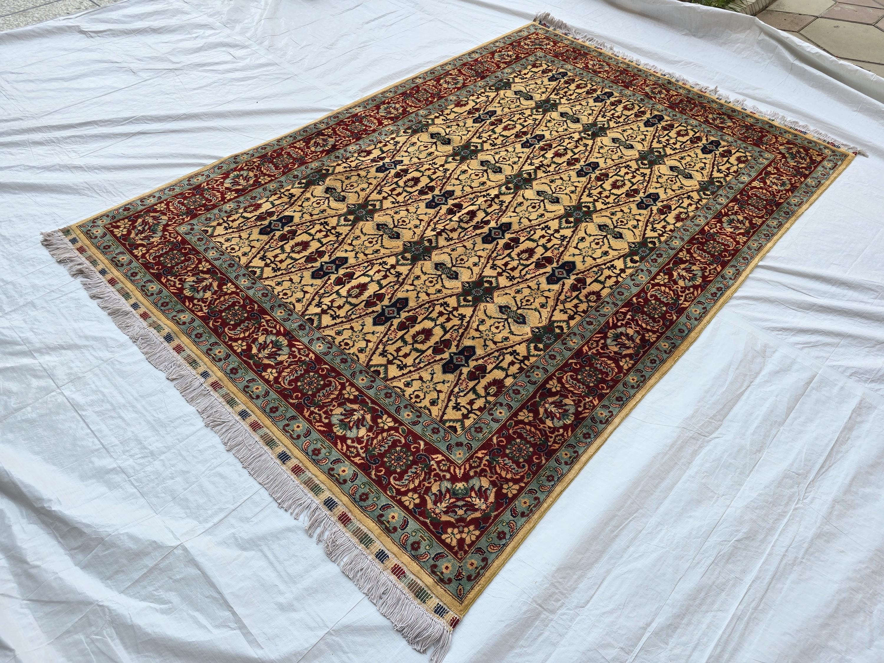 5x8ft Cream & Red Afghan Persian Rug – Hand-Knotted Floral Carpet, Wool Area Rug, Traditional Decor, Rug for Living Room, Bedroom Rug