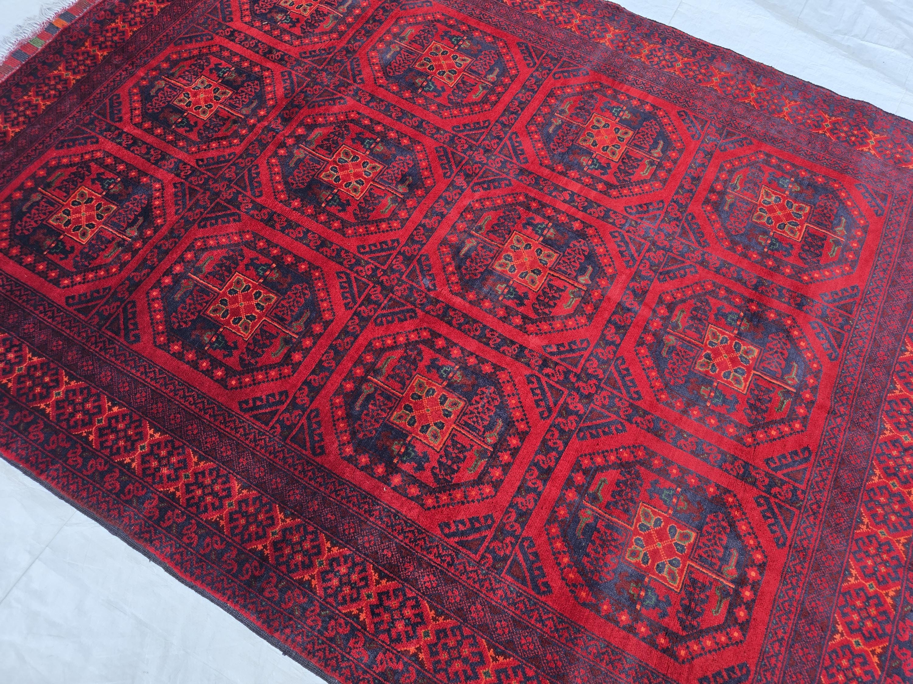 5x7 Rich Red Afghan Tribal Handwoven Soft Rug, Turkmen Oriental Wool Floor Rug, Boho Home Decor, Rug for Bedroom, Living Room Rug, Office