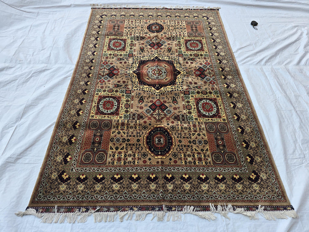 8.1 x 5.5 Mamluk Handwoven Afghan Rug, Turkmen Wool Area Vegetable Dyed Rug, High Pile Boho Home Decor Rug for Living Room, Bedroom Rug