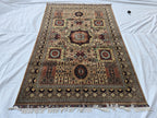 8.1 x 5.5 Mamluk Handwoven Afghan Rug, Turkmen Wool Area Vegetable Dyed Rug, High Pile Boho Home Decor Rug for Living Room, Bedroom Rug