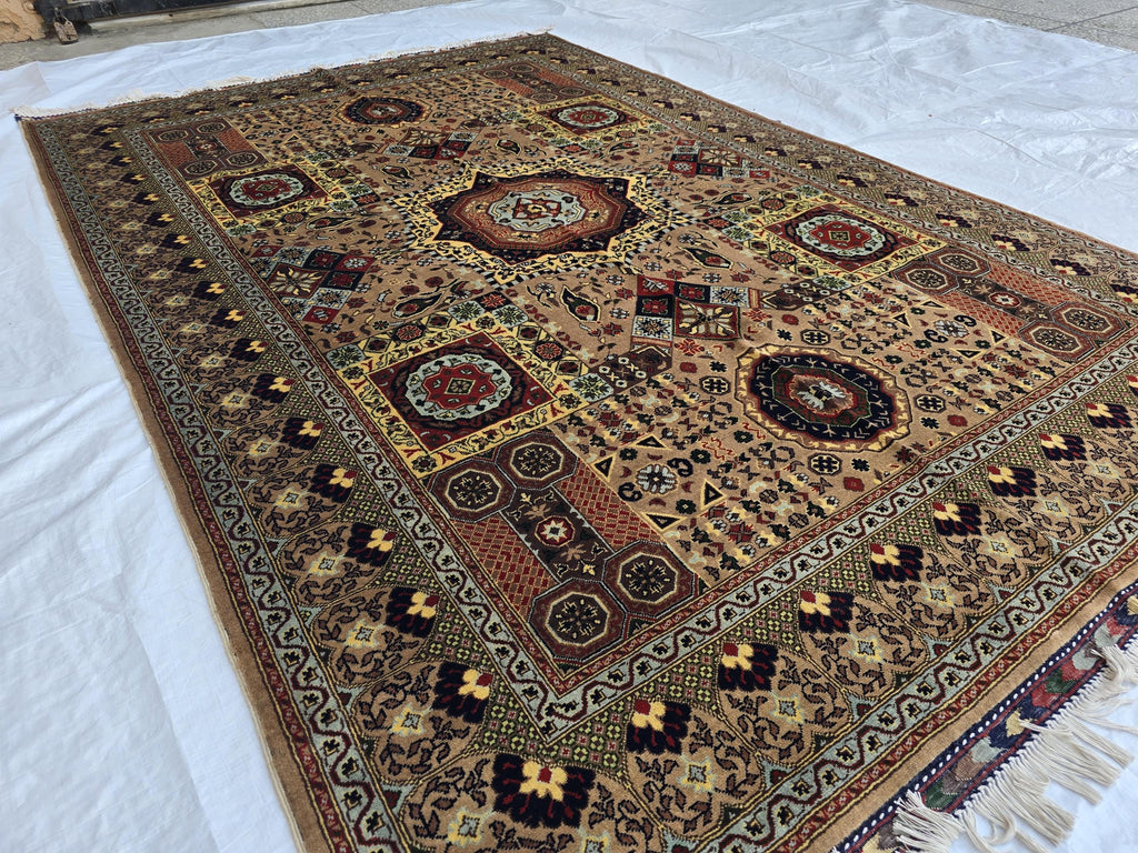 8.1 x 5.5 Mamluk Handwoven Afghan Rug, Turkmen Wool Area Vegetable Dyed Rug, High Pile Boho Home Decor Rug for Living Room, Bedroom Rug