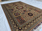 8.1 x 5.5 Mamluk Handwoven Afghan Rug, Turkmen Wool Area Vegetable Dyed Rug, High Pile Boho Home Decor Rug for Living Room, Bedroom Rug