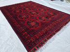 5x7 Rich Red Afghan Tribal Handwoven Soft Rug, Turkmen Oriental Wool Floor Rug, Boho Home Decor, Rug for Bedroom, Living Room Rug, Office