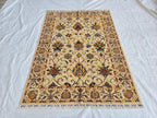 5x7ft Cream Floral Handmade Afghan Rug – Traditional Wool Area Carpet –Turkmen Oriental Design, Decorative Boho Living Room Rug, Bedroom Rug