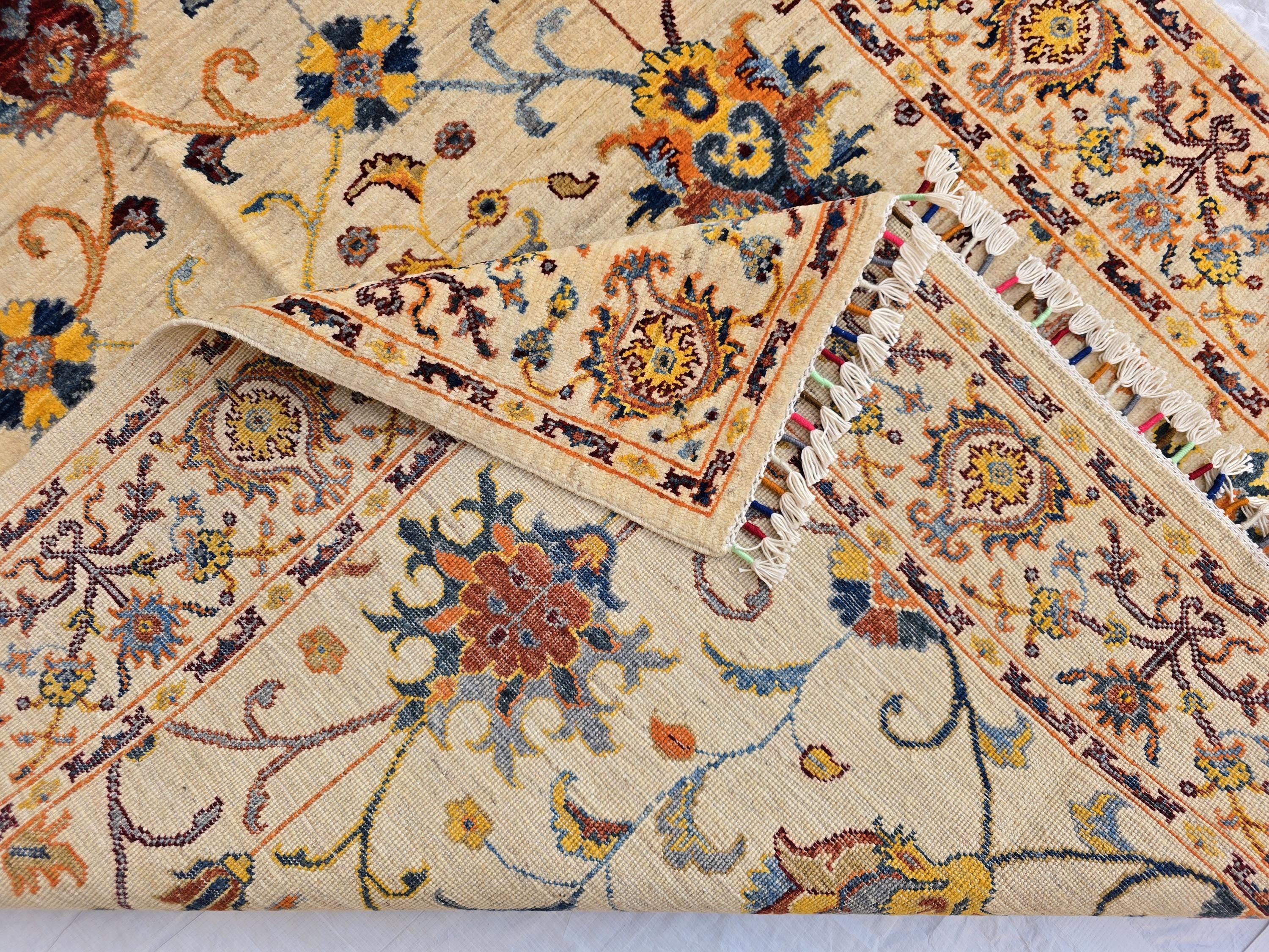 5x7ft Cream Floral Handmade Afghan Rug – Traditional Wool Area Carpet –Turkmen Oriental Design, Decorative Boho Living Room Rug, Bedroom Rug