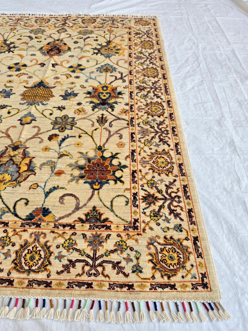 5x7ft Cream Floral Handmade Afghan Rug – Traditional Wool Area Carpet –Turkmen Oriental Design, Decorative Boho Living Room Rug, Bedroom Rug