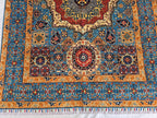 5x7 Blue Mamluk Rug– Handmade Wool Afghan Area Carpet – Traditional Geometric Oriental Design – Tribal Floor Rug Bedroom Rug 206x149 cm