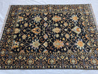 5x7ft Black Floral Afghan Rug – Handmade Wool Area Carpet – Botanical Design – Traditional Oriental Floor Rug – Boho Home Decor, Bedroom Rug