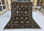 5x7ft Black Floral Afghan Rug – Handmade Wool Area Carpet – Botanical Design – Traditional Oriental Floor Rug – Boho Home Decor, Bedroom Rug