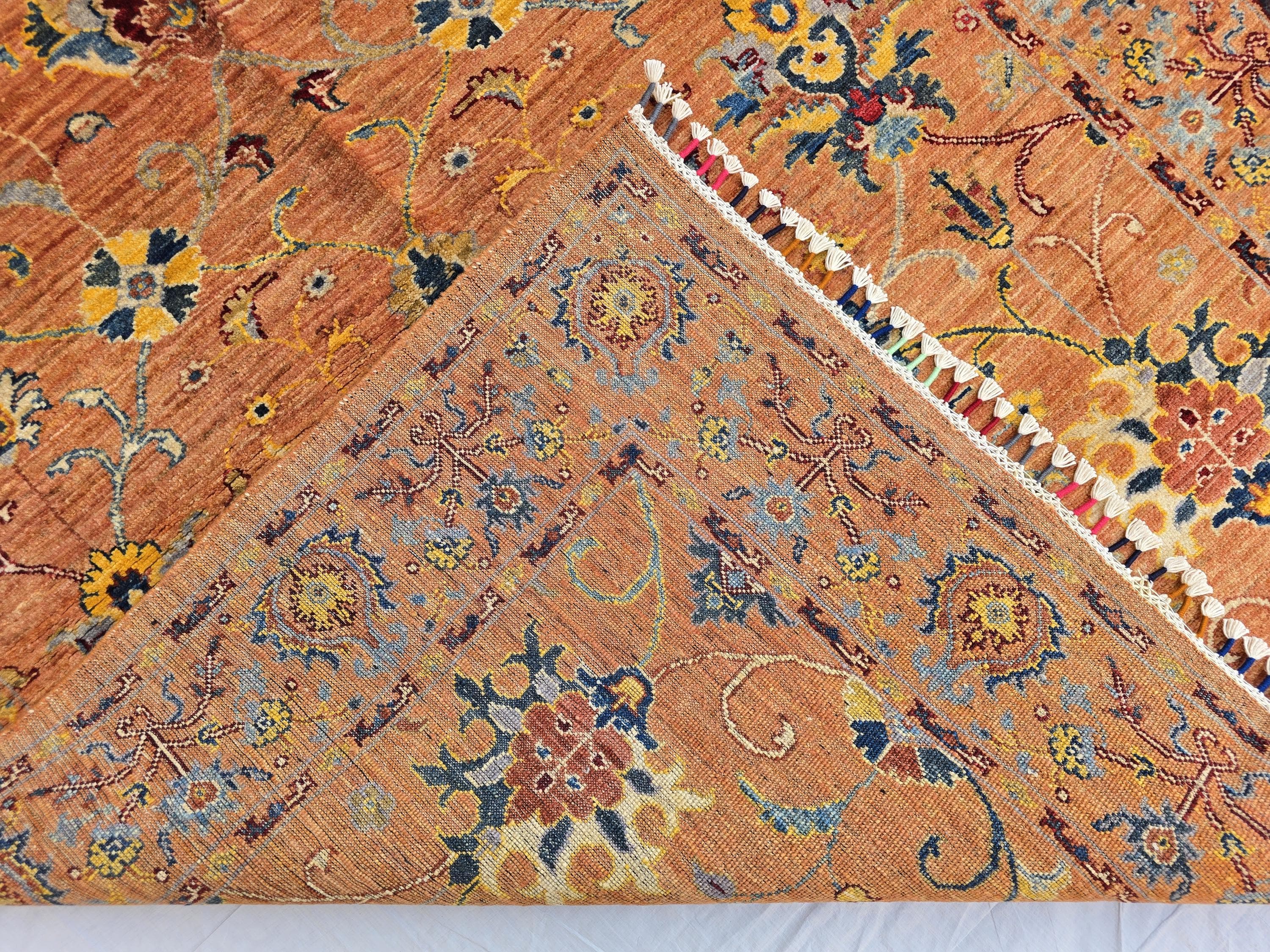 5x6ft Rust Floral Afghan Rug – Handmade Wool Oriental Carpet – Turkmen Botanical Design –Traditional Persian Style Area Rug, Living Room Rug