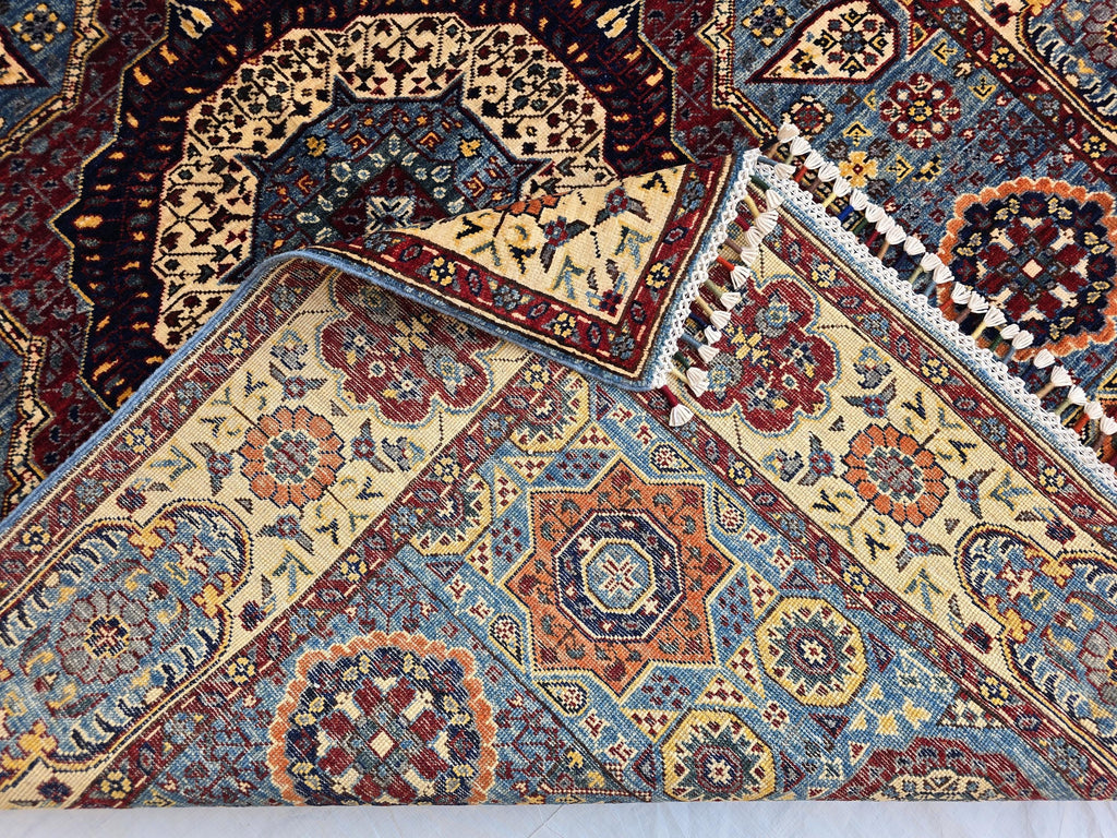 5x7ft Mamluk Blue Modern Rug – Handmade Wool Afghan Area Carpet – Traditional Geometric Oriental Design – Tribal Floor Rug, Living Room Rug
