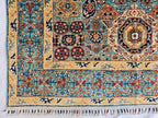 5x7ft Green Mamluk Rug – Handmade Wool Afghan Area Carpet – Traditional Geometric Oriental Design – Tribal Floor Rug, Living Room Rug