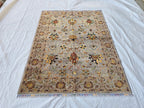 5x7ft Floral Afghan Rug – Handmade Wool Oriental Carpet – Turkmen Botanical Design – Traditional Persian Style Area Rug, Bedroom Rug