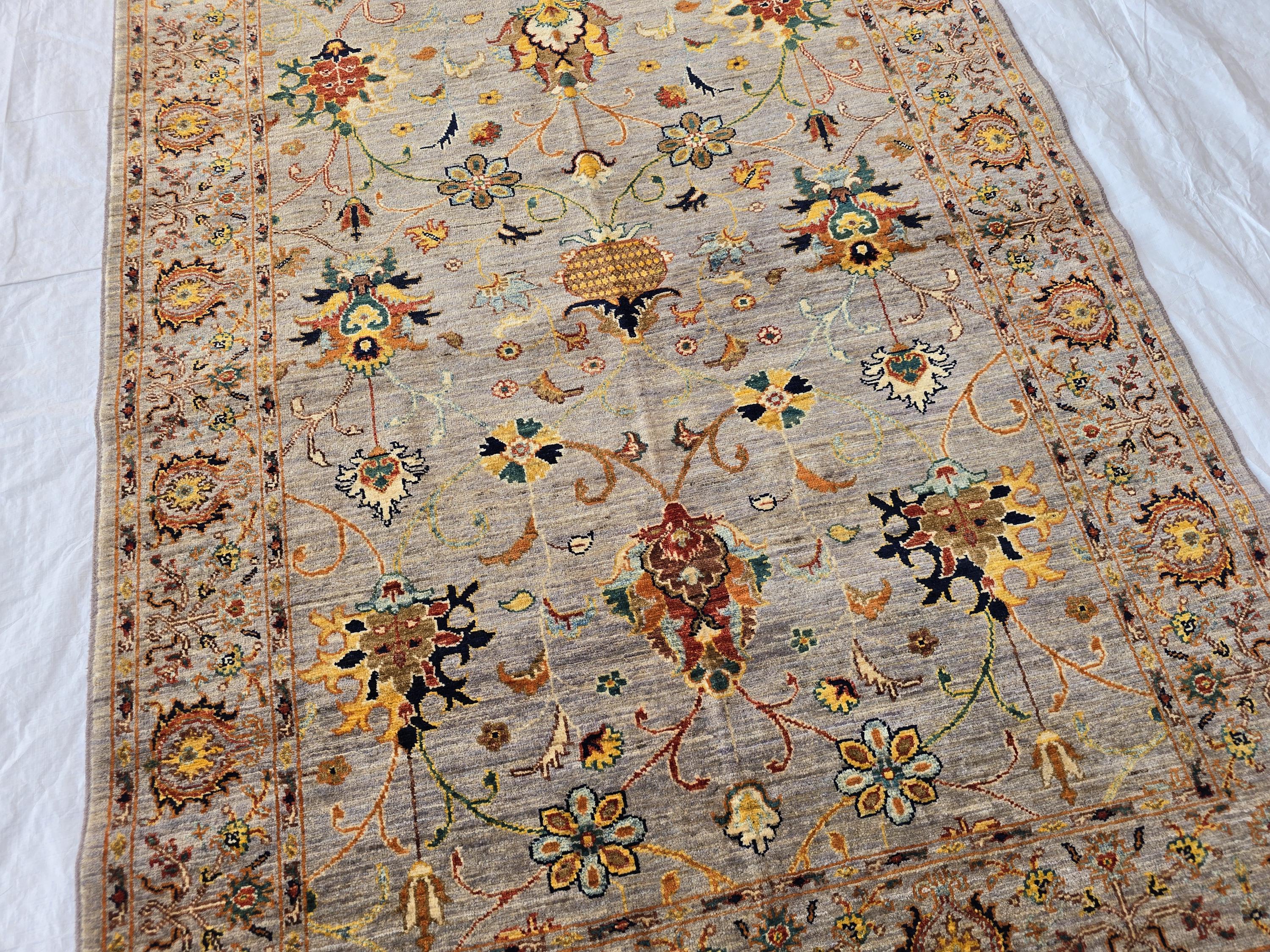 5x7ft Floral Afghan Rug – Handmade Wool Oriental Carpet – Turkmen Botanical Design – Traditional Persian Style Area Rug, Bedroom Rug