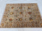 5x7ft Floral Afghan Rug – Handmade Wool Oriental Carpet – Turkmen Botanical Design – Traditional Persian Style Area Rug, Bedroom Rug