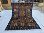5x7 Afghan Handwoven Medium Size Carpet, Turkmen Oriental Soft Navy Blue Rug, Home decor Rug, Rug for Bedroom, Living Room Rug, 206x150cm