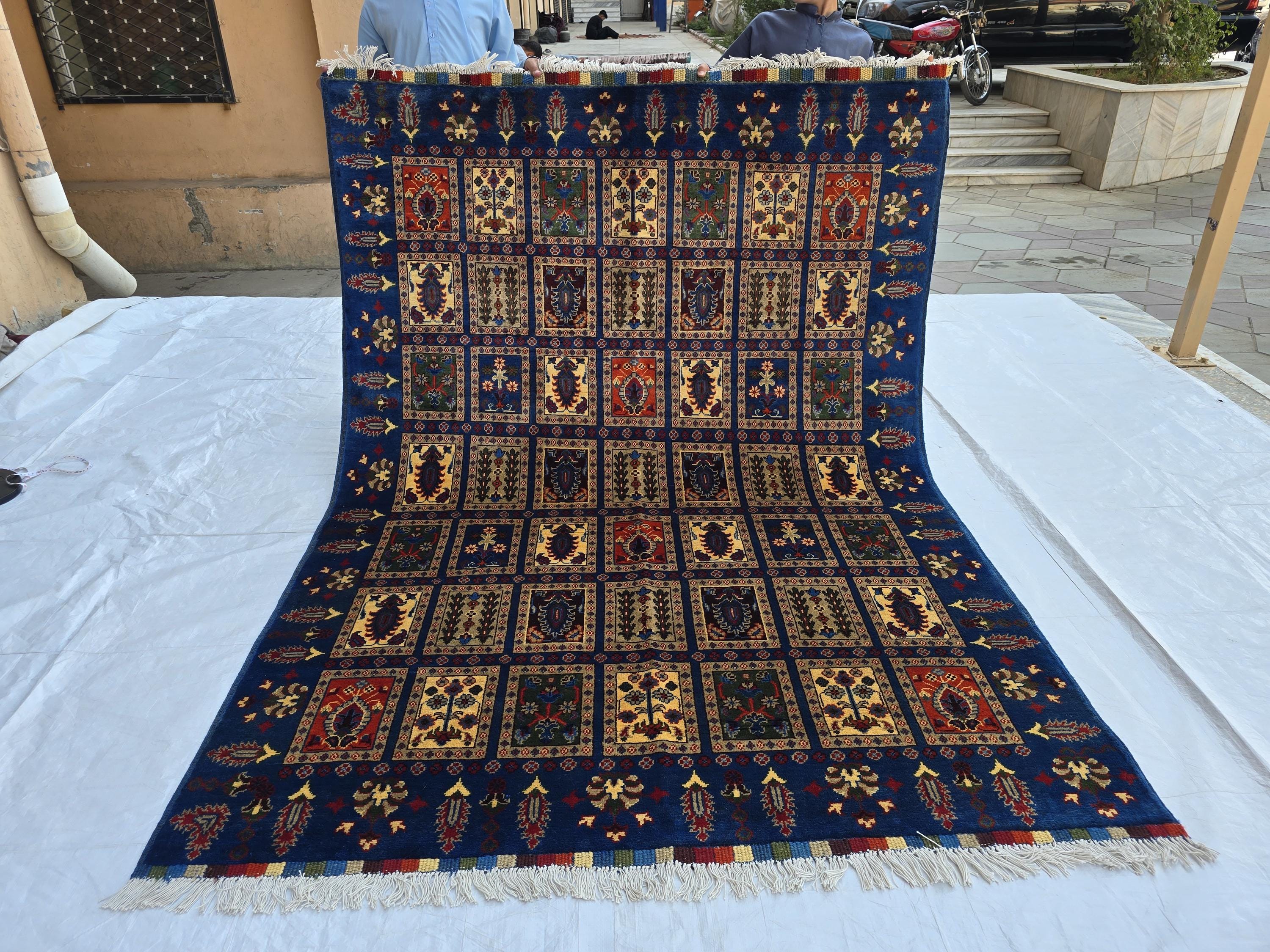 5x7 Afghan Handwoven Medium Size Carpet, Turkmen Oriental Soft Navy Blue Rug, Home decor Rug, Rug for Bedroom, Living Room Rug, 206x150cm
