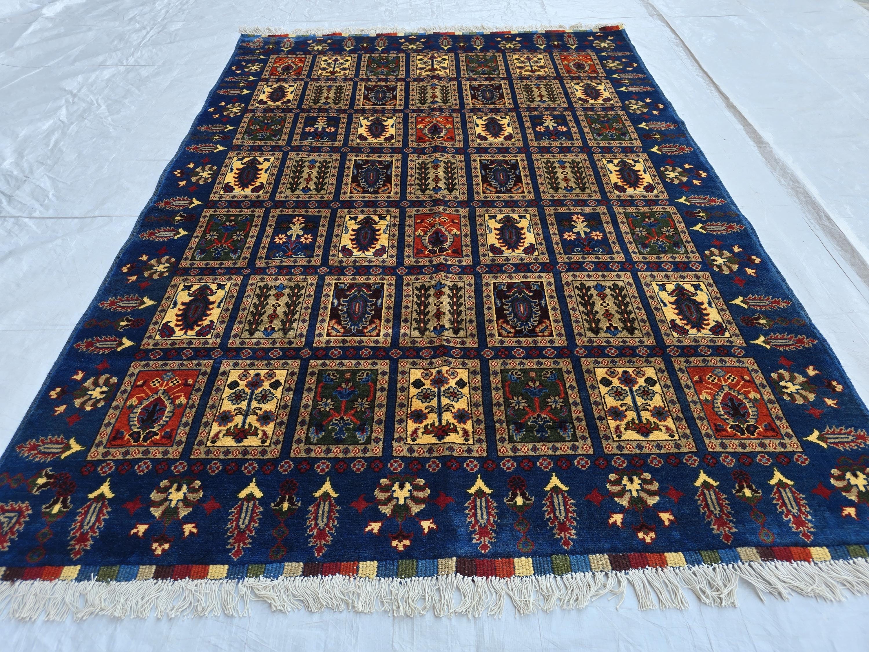 5x7 Afghan Handwoven Medium Size Carpet, Turkmen Oriental Soft Navy Blue Rug, Home decor Rug, Rug for Bedroom, Living Room Rug, 206x150cm