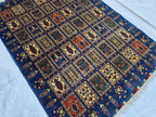 5x7 Afghan Handwoven Medium Size Carpet, Turkmen Oriental Soft Navy Blue Rug, Home decor Rug, Rug for Bedroom, Living Room Rug, 206x150cm