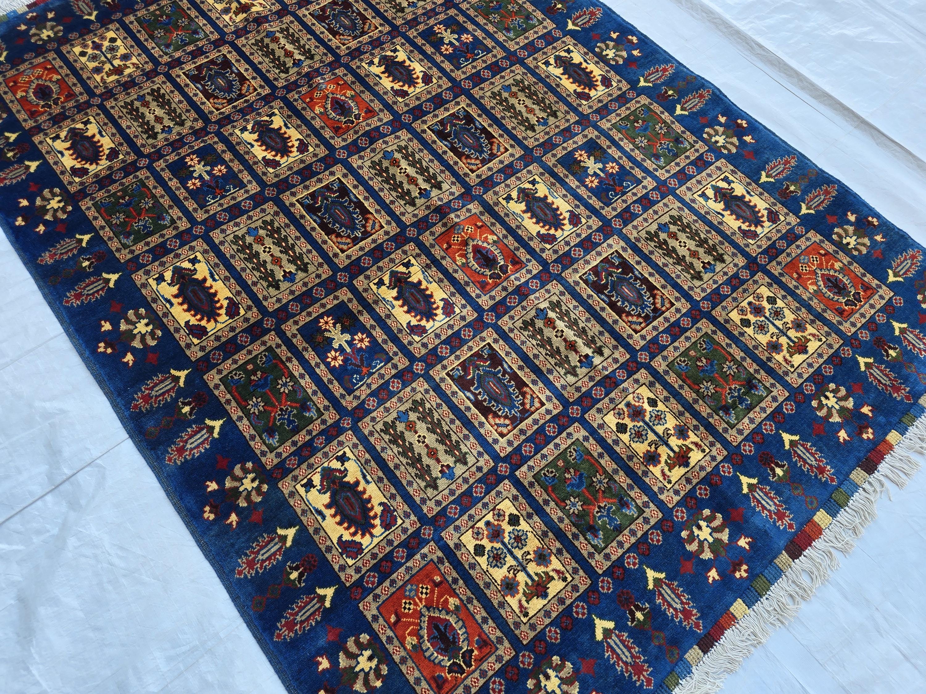 5x7 Afghan Handwoven Medium Size Carpet, Turkmen Oriental Soft Navy Blue Rug, Home decor Rug, Rug for Bedroom, Living Room Rug, 206x150cm