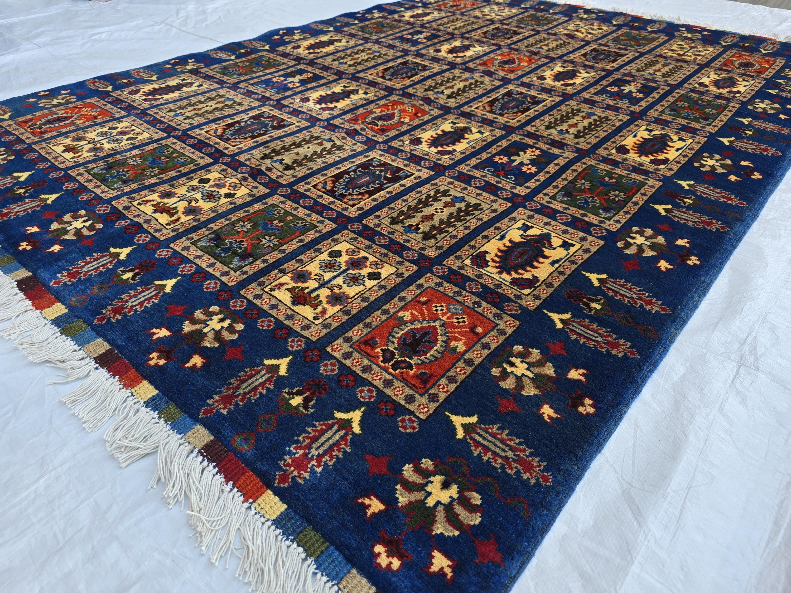 5x7 Afghan Handwoven Medium Size Carpet, Turkmen Oriental Soft Navy Blue Rug, Home decor Rug, Rug for Bedroom, Living Room Rug, 206x150cm