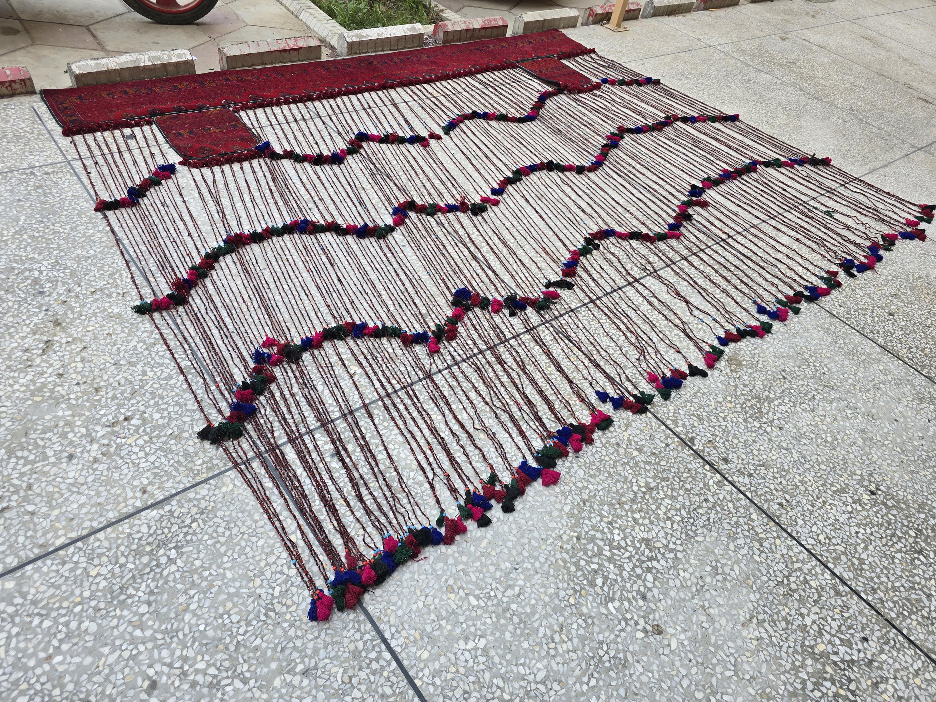 Large Afghan Handwoven Rug Wall Hanging – 9.7x7.8ft Vintage Tribal Tapestry with Tassels, Bohemian Woven Afghan Carpet