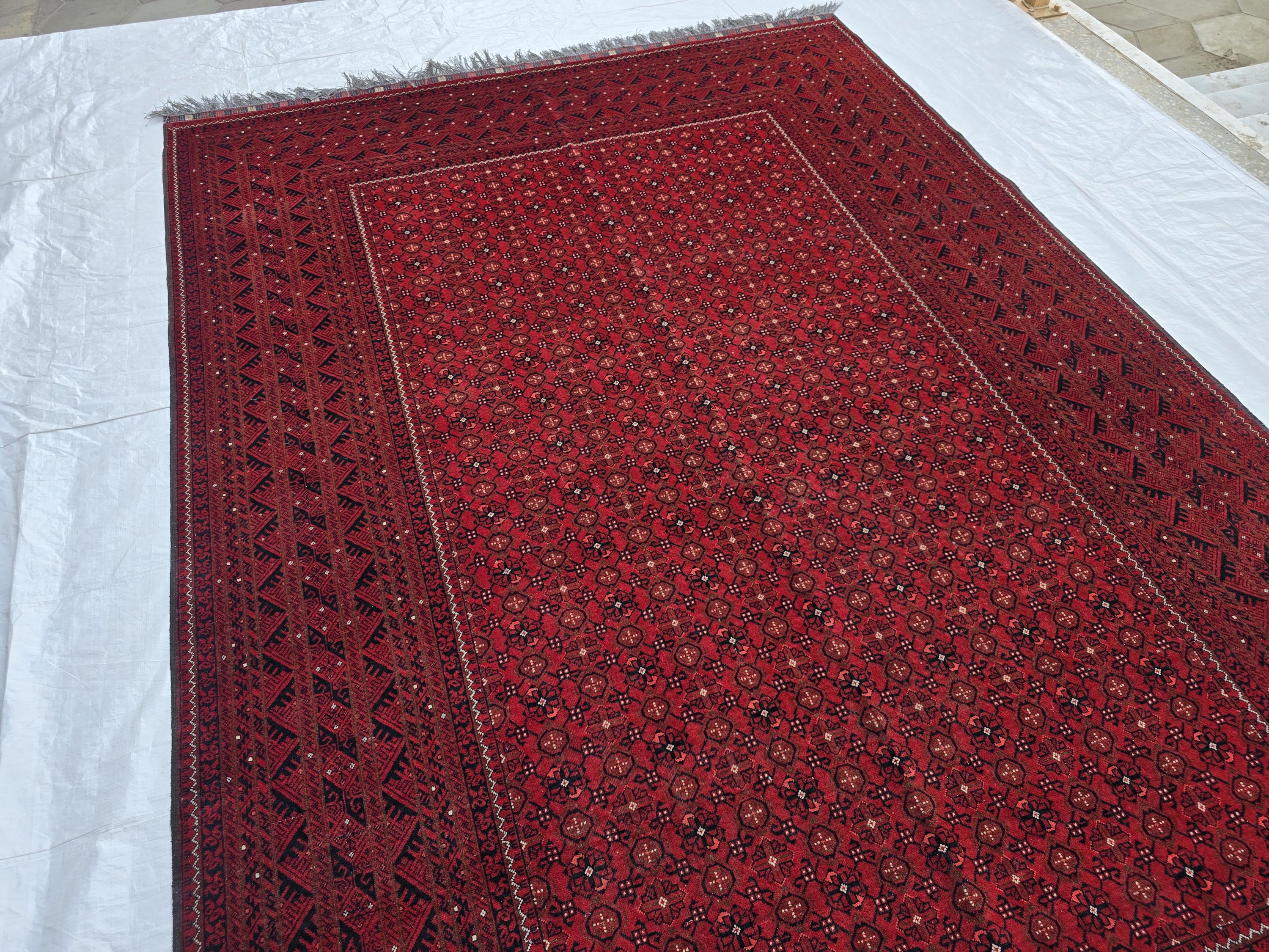 7x10, Handmade Afghan Bashiri Vintage Design Rug, Turkmen Geometric Wool Area Rug, Red Rug, Living Room Rug, Rustic Home Decor, Bedroom Rug