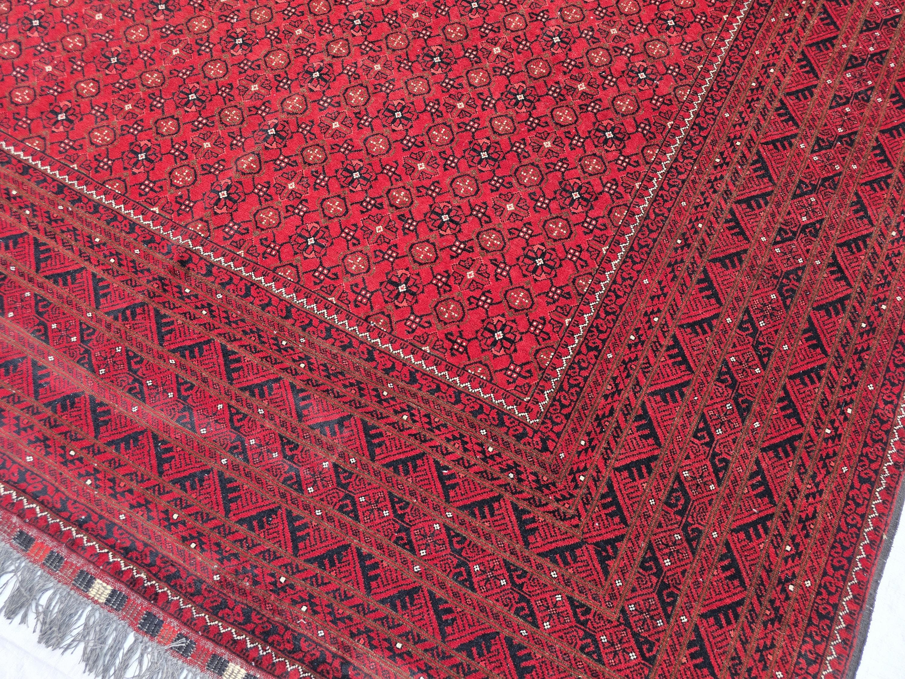7x10, Handmade Afghan Bashiri Vintage Design Rug, Turkmen Geometric Wool Area Rug, Red Rug, Living Room Rug, Rustic Home Decor, Bedroom Rug