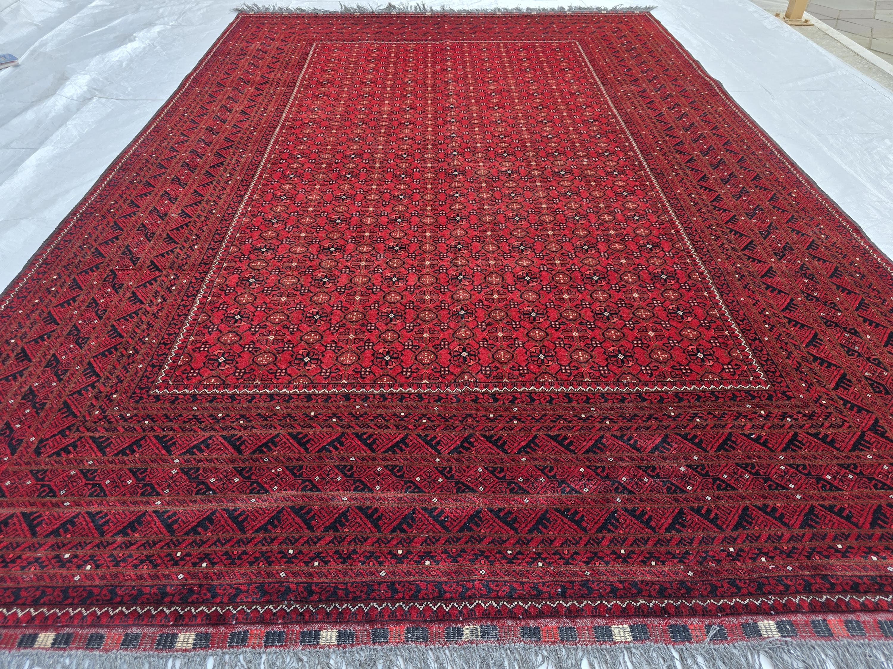 7x10, Handmade Afghan Bashiri Vintage Design Rug, Turkmen Geometric Wool Area Rug, Red Rug, Living Room Rug, Rustic Home Decor, Bedroom Rug