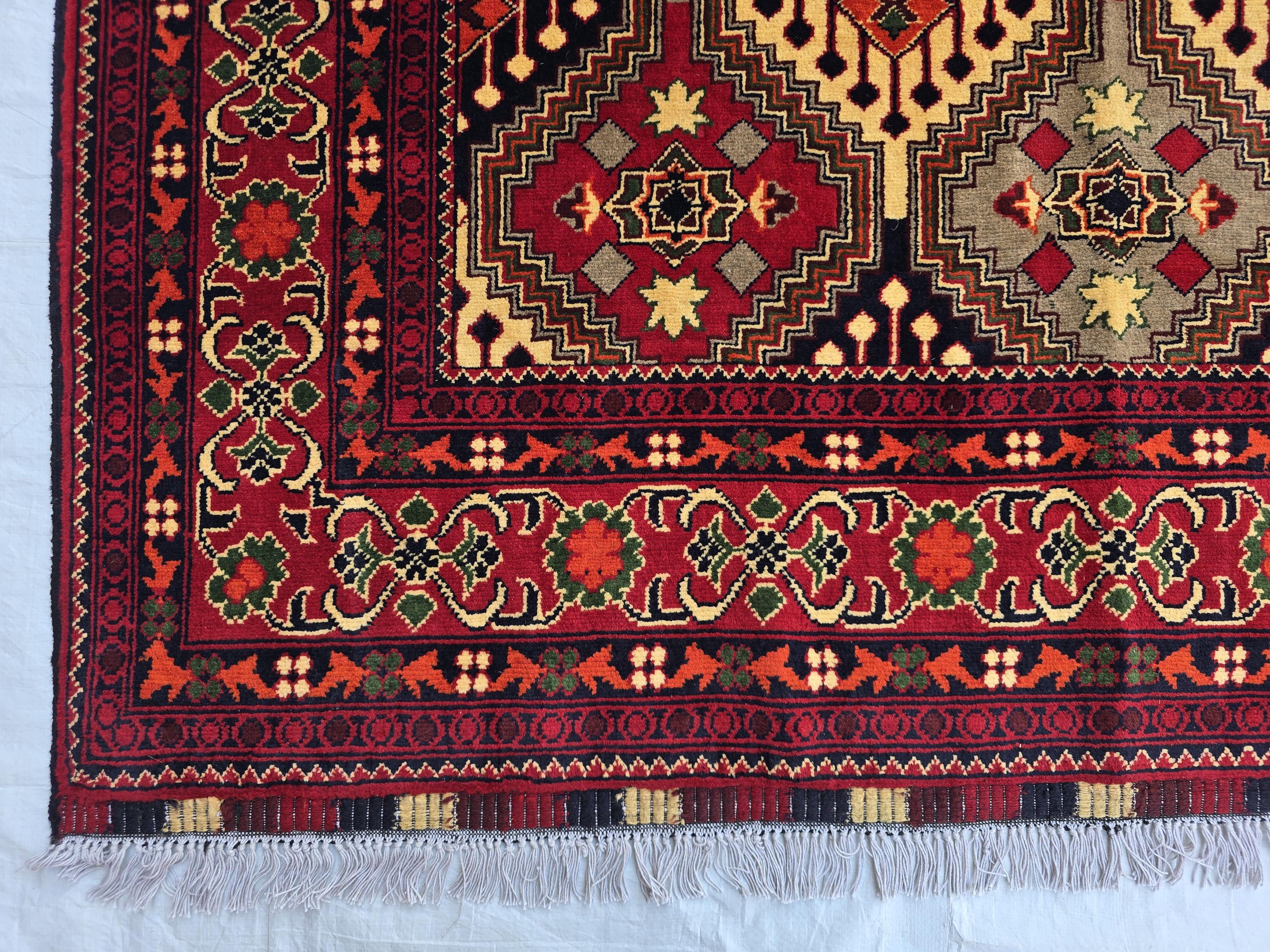 Afghan Handmade Tribal Traditional Carpet, Turkmen Oriental Wool Soft High Pile Rug, Boho Home Decor, Living room Rug, Bedroom Rug