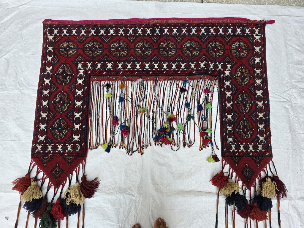 Afghan Handwoven Decorative Tapestry Jalar 4.8ft wide x 6.6ft Length with Long Tassels – Tribal Wall Hanging / Doorway Textile, Home Decor