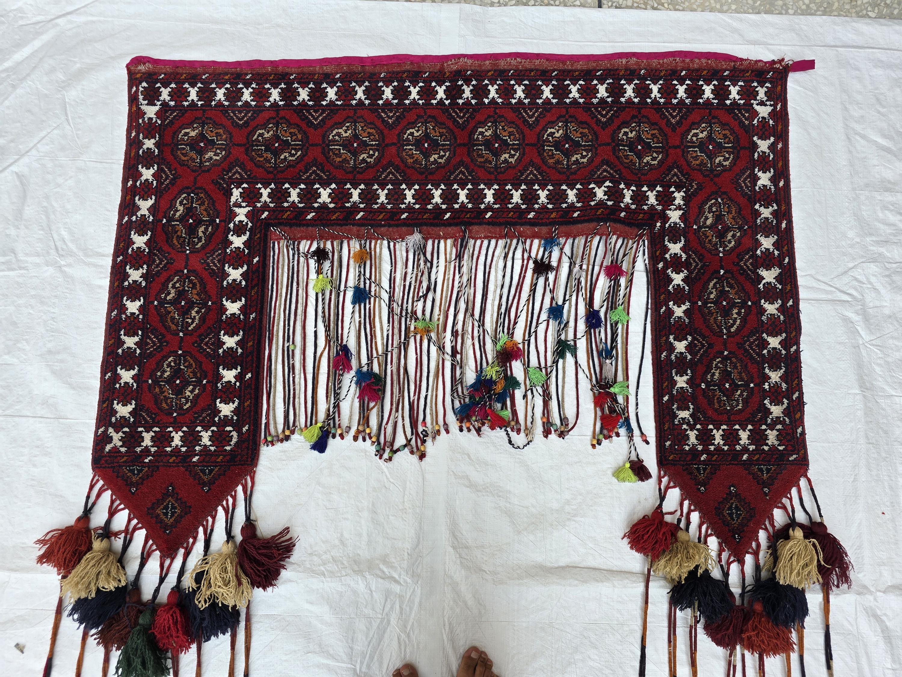 Afghan Handwoven Decorative Tapestry Jalar 4.8ft wide x 6.6ft Length with Long Tassels – Tribal Wall Hanging / Doorway Textile, Home Decor