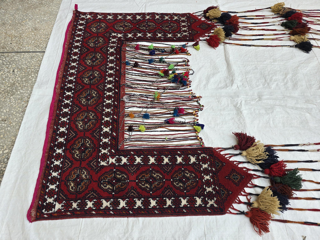 Afghan Handwoven Decorative Tapestry Jalar 4.8ft wide x 6.6ft Length with Long Tassels – Tribal Wall Hanging / Doorway Textile, Home Decor