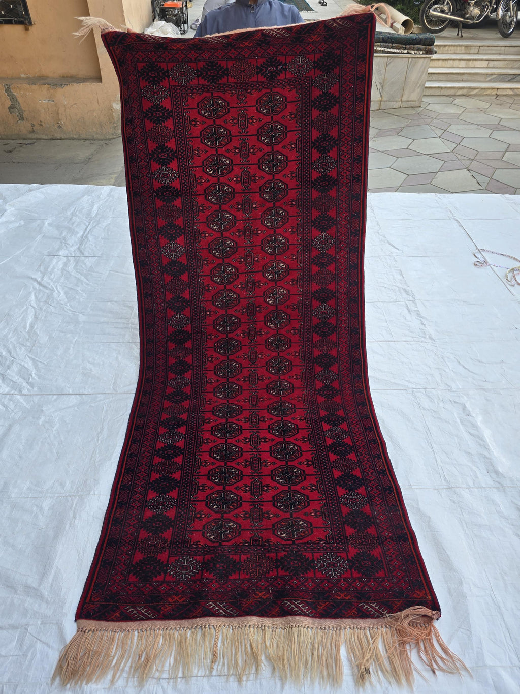 3x6ft Vintage Afghan Mowi Gull Runner Rug, Turkmen Oriental Wool Red Rug, Hallway Rug, Corridor Rug, Small Area Rug