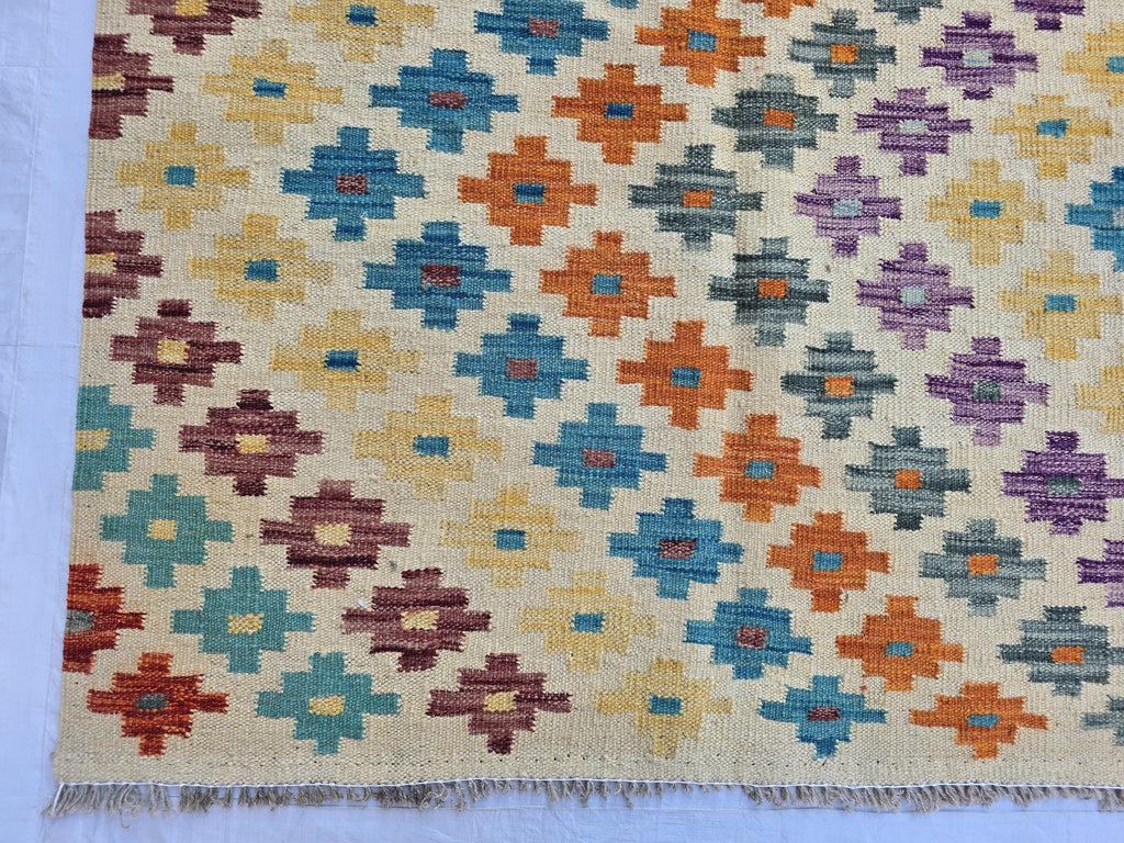 4x5 Handwoven Flatweave Afghan Kilim Rug, Turkmen Wool Area Rug, Geometric Multicolor Rug, Boho Home Decor, Living Room Rug, Bedroom Rug