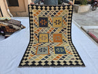 4x6 Flatweave Afghan Handwoven Rug, Turkmen Wool Area Rug, Persian Home Decor Rug, Affordable Price, Bedroom Rug, Kitchen Rug, entryway rug