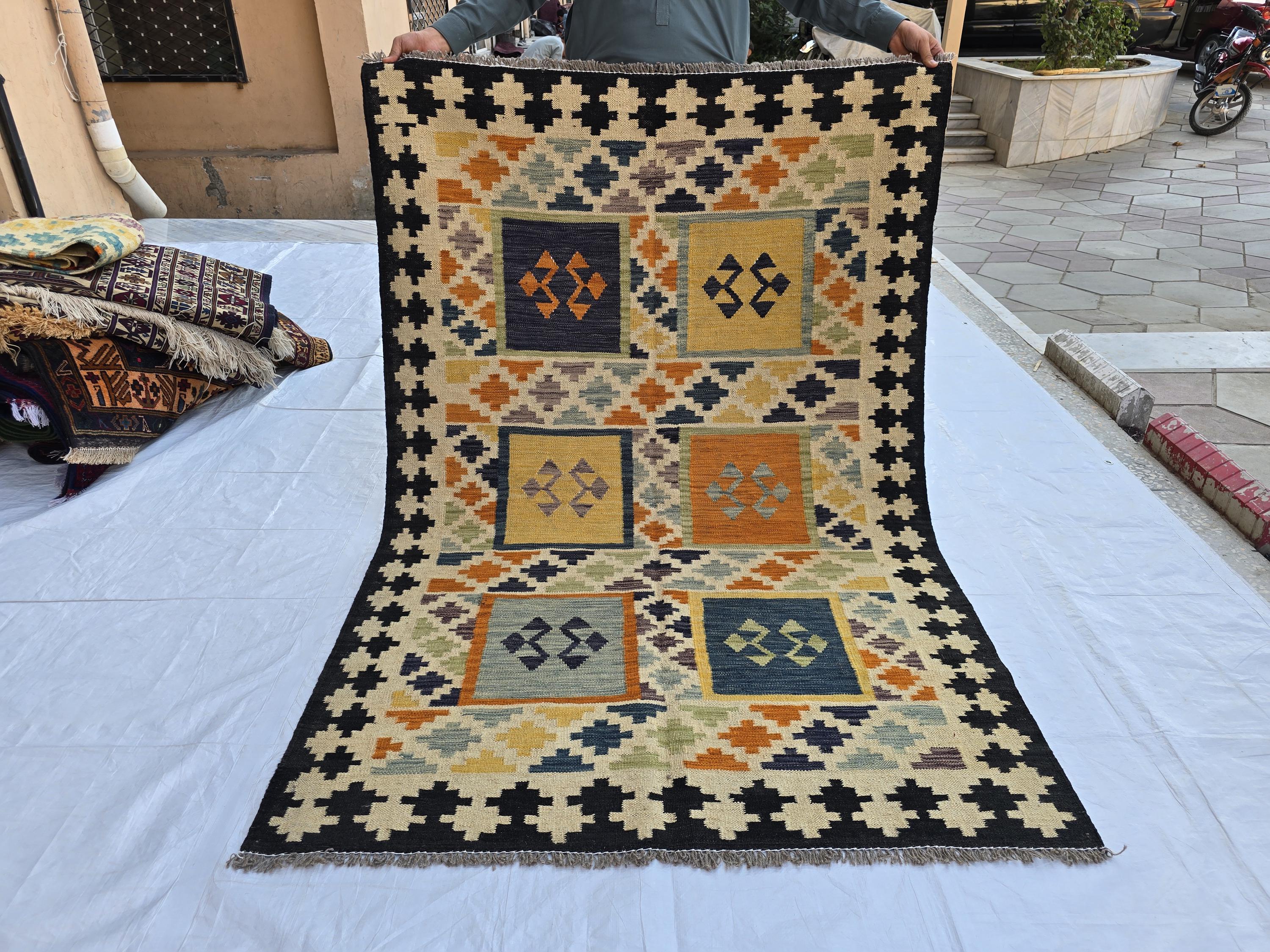 4x6 Flatweave Afghan Handwoven Rug, Turkmen Wool Area Rug, Persian Home Decor Rug, Affordable Price, Bedroom Rug, Kitchen Rug, entryway rug