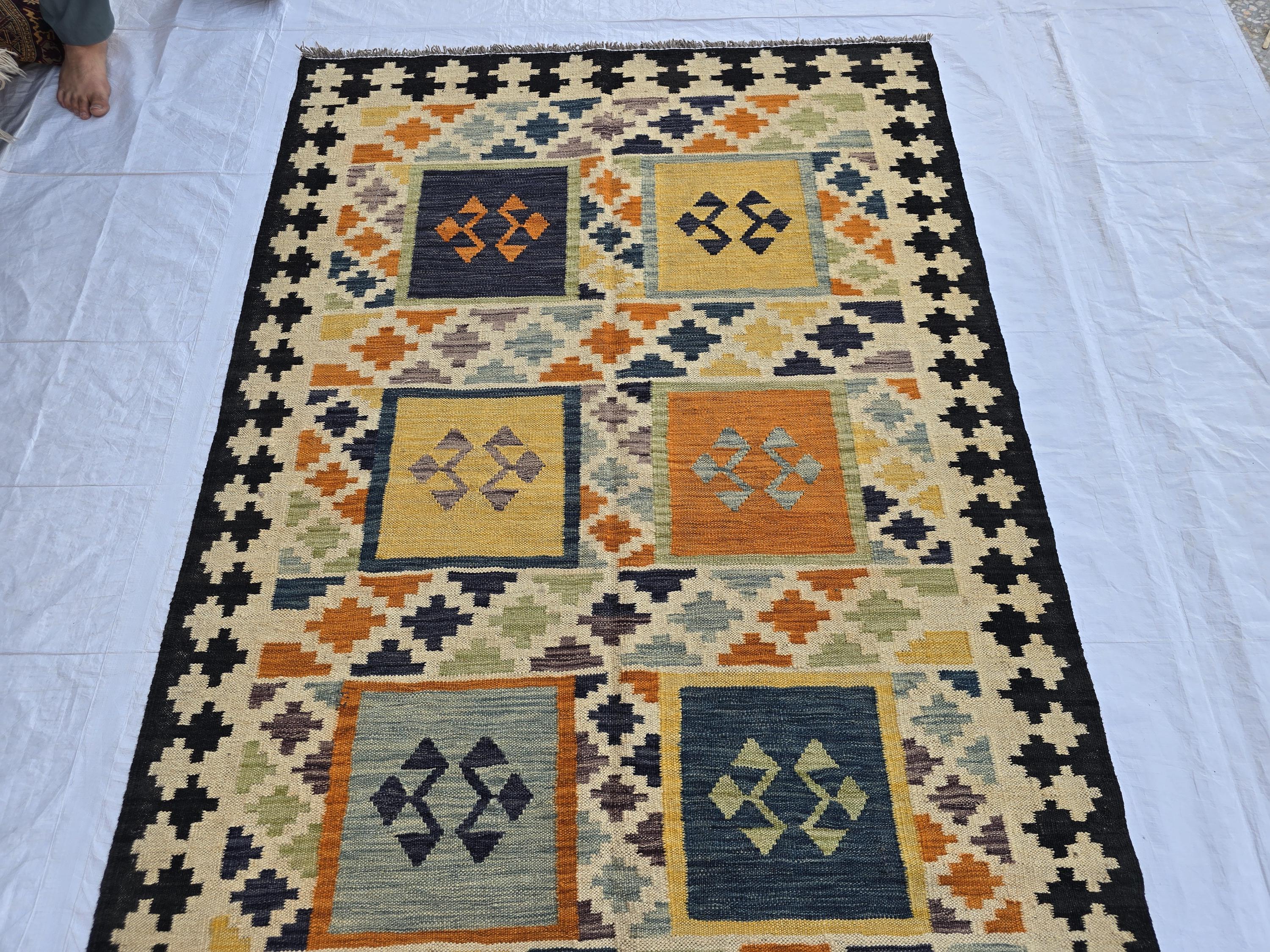 4x6 Flatweave Afghan Handwoven Rug, Turkmen Wool Area Rug, Persian Home Decor Rug, Affordable Price, Bedroom Rug, Kitchen Rug, entryway rug