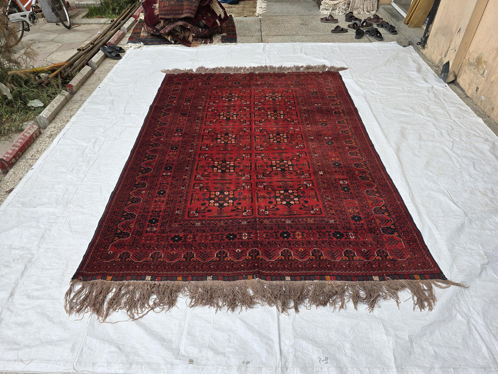 6x9 Vintage From 70s, Afghan Handmade Bukhara Pattern Rug, Turkmen Geometric Wool Floor Rug, Collectible Rug, Living Room, Bedroom Rug