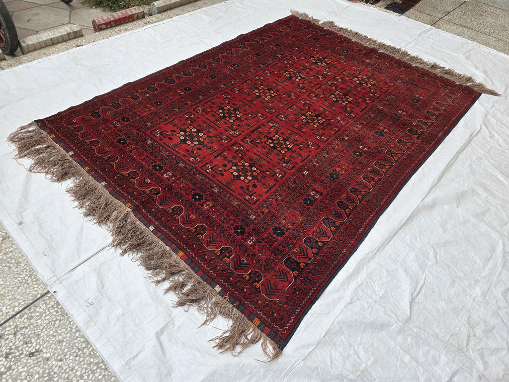 6x9 Vintage From 70s, Afghan Handmade Bukhara Pattern Rug, Turkmen Geometric Wool Floor Rug, Collectible Rug, Living Room, Bedroom Rug