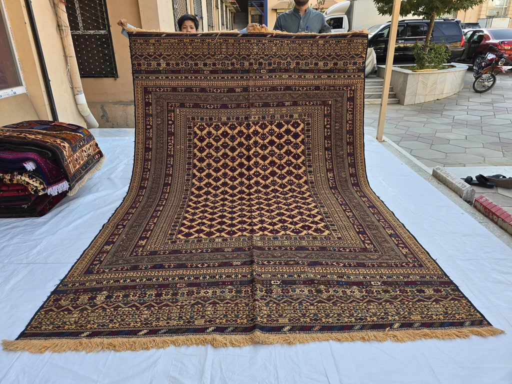 7x10 Beljik Kilim Afghan Handwoven Rug, Turkmen Herati Wool Large Area Rug, Boho Home decor Rug for living room, Bedroom Rug 294x208