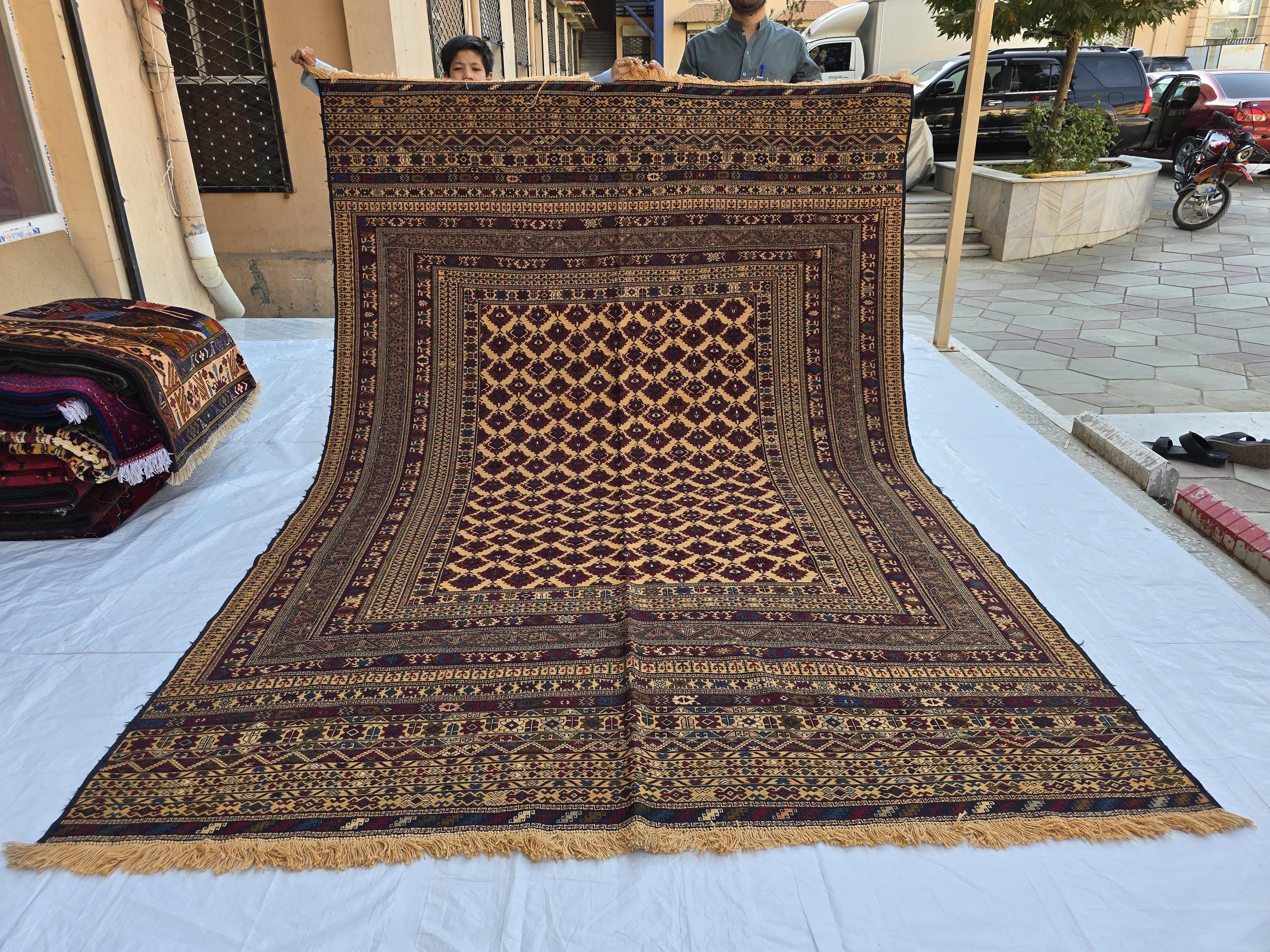 7x10 Beljik Kilim Afghan Handwoven Rug, Turkmen Herati Wool Large Area Rug, Boho Home decor Rug for living room, Bedroom Rug 294x208