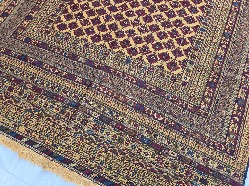 7x10 Beljik Kilim Afghan Handwoven Rug, Turkmen Herati Wool Large Area Rug, Boho Home decor Rug for living room, Bedroom Rug 294x208
